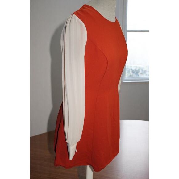 Browns Orange Mini Dress with Sheer Pleated Sleeves – Size M – Mod Retro Lined - Picture 2 of 10